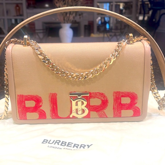 BURBERRY LOLA shoulder bag Honey/red lambskin/cotton/linen small graffiti Lola - Picture 1 of 5